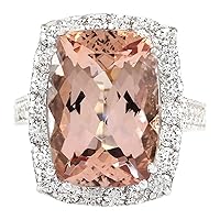 11.92 Carat Natural Pink Morganite and Diamond (F-G Color, VS1-VS2 Clarity) 14K White Gold Luxury Cocktail Ring for Women Exclusively Handcrafted in USA