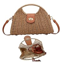 Woven Handbags Women Woven Crossbody Bag Dual Purpose Beach Clutch Bag Rural Type Shoulder Bag with Top-handle and Removable Shoulder Strap Travel straw handbag