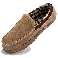 NewDenBer Men's Moccasin Slippers Warm Memory Foam Felted Wool Plush Shearling Lined Slip on Indoor Outdoor House Shoes