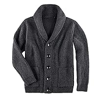 Men's Winter Cardigan Sweater Shawl Collar Outwear Sweatercoat Male Knit Button Up Wool Cardigan with Pockets
