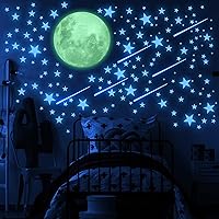 Glow in The Dark Stars and Moon for Ceiling, Luminous Stars and Moon Wall Decal, Wall Decor, Sticky Fluorescence Stars, Gift for boy and Girl Perfect for Kids Nursery Bedroom Living Room(Blue)