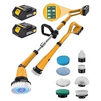 Qimedo 1500 RPM Electric Spin Scrubber with Two Batteries Q2 Pro, Cordless Battery Powered Shower Scrubber,Electric Tile Floor Scrubber with Display for Grout/Tile/Tub (Effortless Handle/8 Brushes)