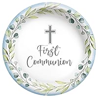 Amscan My First Communion Round Disposable Paper Plates in Blue - 6.75