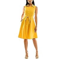 Sharagano Women's Sleeveless Button Front Shirt Dress with Sweep