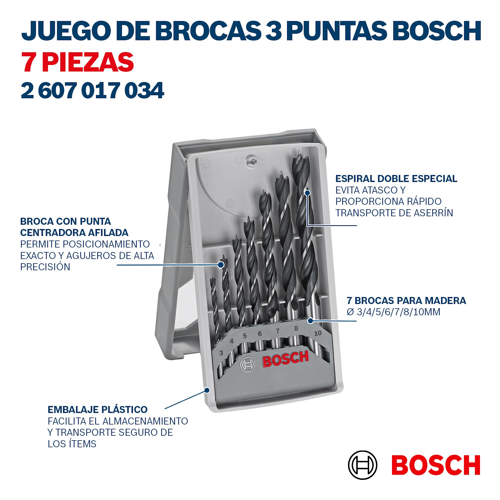 Bosch Professional 7 tlg. Robust Line Holzspiralbohrer Set (für Holz, Zubehör Bohrschrauber), durchmesser: 3.0 - 10.0
