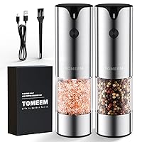 [Upgraded Larger Capacity] Electric Salt and Pepper Grinder Set Rechargeable with LED lights - Stainless Steel Automatic Pepper and Salt Grinder Refillable with 6 Adjustable Coarseness
