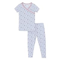 KicKee Print Kimono Pajama Set, Short Sleeve, Snug Fit Sleepwear, Baby to Kid, Super Soft Bamboo Viscose PJs