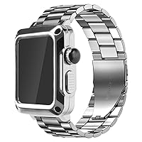 HEPUP Stahl-Armband für Apple Watch 7 6 SE 5 4 3 se Edelstahl Mod für iWatch 44 mm 42 mm 38 mm 40 mm Luxus-Metallgehäuse und Band-Schutzhülle