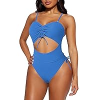 Pink Queen Women Cutout One Piece Swimsuit Ruched High Cut Cheeky Ribbed Bathing Suit Monokini