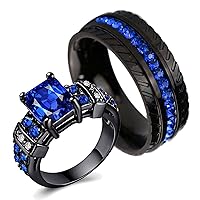 ringheart Black 2 Rings His and Her Ring Couple Rings Matching Ring 1ct CZ Womens Wedding Ring Tungsten Mens Wedding Bands