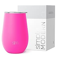 Simple Modern Wine Tumbler with Lid | Cute Stemless Glass Cup with Press-In Lid | Insulated Stainless Steel Coffee Mug | Gifts for Women Men Him Her | Spirit Collection | 12oz | Raspberry Vibes