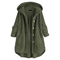 Womens 2023 Winter Coats Fuzzy Fleece Jackets Plus Size Thermal Warm Hooded Patchwork Cardigan Fall Outwear