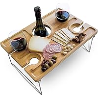 Bamboo Portable Picnic Table Travel Charcuterie Board Wine Glass Holder Set for Indoors Outdoors
