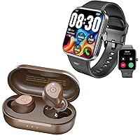 TOZO S4 AcuFit One Smartwatch 1.78-inch Bluetooth Talk Dial Fitness Tracker Black + NC9 Wireless Bluetooth in-Ear Headphones Dark Brown
