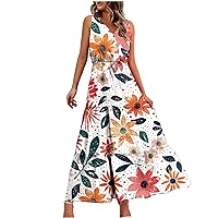 Women Summer Boho Dresses Casual Sleeveless Maxi Dresses 𝟮𝟬𝟮𝟰 Cute Floral Beach Long Dress Wedding Guest Dress
