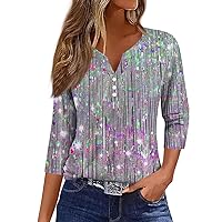 Short Sleeve Blouses for Women Dressy Casual, Women's T Shirt Tee Button 3/4 V-Neck Top Shirts, S XXXL