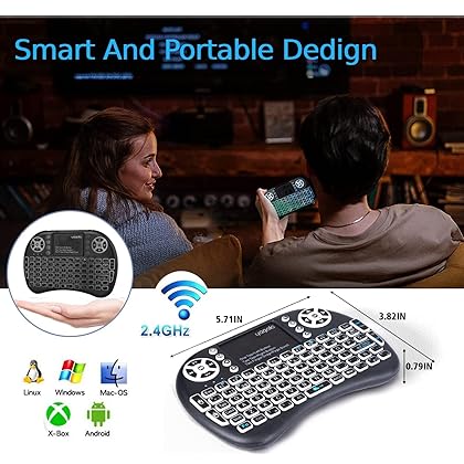 Sidiwen 2.4GHz Backlit Mini Keyboard Touchpad Mouse, Mini Wireless Keyboard with Touchpad and Multimedia Keys for Android TV Box Smart TV HTPC PS3 Smart Phone Tablet Mac Linux Windows OS (7 Colors)