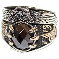 Sterling Silver Men Ring, Onyx Stone, Double-Eagle,