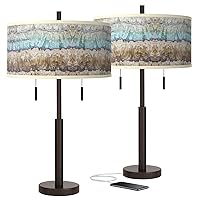 Marble Jewel Robbie Bronze Giclee Glow USB Table Lamps Set of 2 with Print Shade - Giclee Glow
