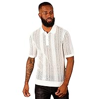 Barabas Men's Crochet Geometric Stripped See Through Polo Shirts 3P20