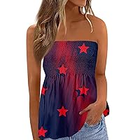 Womens Tube Tops 4th of July Printed Fashion Strapless Striped Tanks Backless Sexy Casual Bandeau Sleeveless Shirts