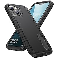 IDweel iPhone 15 Case with Stand,Heavy Duty Protection Shockproof Anti-Scratch Slim Lightweight Protective Durable Case Hard Cover for iPhone 15 6.1 Inch,Black