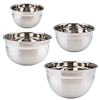 Tovolo Stainless Steel Deep Mixing, Easy Pour With Rounded Lip Kitchen Metal Bowls for Baking & Marinating, Dishwasher-Safe, Set of 4