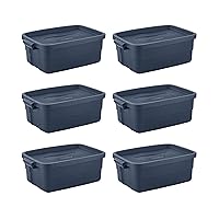 Rubbermaid Roughneck️ 10 Gallon Storage Totes Durable Stackable Storage Containers with Snap Tight Lids for Organization, Dark Indigo Metallic