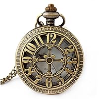 Retro Antique Bronze Pocket Watch with 31Inches Lobster Clasp Necklace Chain