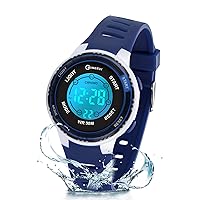 DTKID Digital Kids Watch,Waterproof 3ATM,Easy to Read,7 Color Lights,Time Teaching Watch for Boys,Soft Band Wrist Watch for Girls Boys