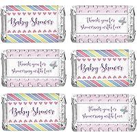 Pack of 90, Baby Shower Candy Wrappers, Mini Candy Bar Miniatures Wrappers Chocolate Bar Label Stickers for Girl Baby Shower Decor (No Candy) (Unicorn)