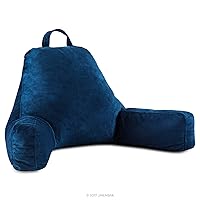 LINENSPA Reading Pillow with Shredded Memory Foam- Back Pillow for Sitting in Bed, Reading, Gaming, Watching TV – Bed Chair Pillow with Arms, Dorm Room Essentials, Navy, X-Large