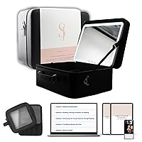 Lighted Makeup Case with Live Coaching Lessons - Sleek Travel Makeup Bag with LED Mirror and Adjustable Dividers -Black Makeup Bag with Light Up Mirror - Portable Makeup Organizer with Mirror