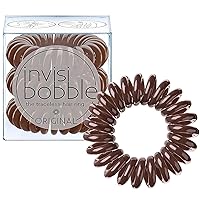 invisibobble Original Traceless Spiral Hair Ties With Strong Grip, Non-Soaking, Hair Accessories for Women- Pretzel Brown (Pack of 3)