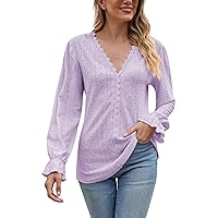 Women's Blouses Dressy Casual Spring and Summer V-Neck T Shirt Chiffon Solid Color Casual Shirt, S-2XL