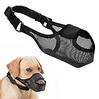 Dog Muzzle, Mesh Muzzle for Large Medium Small Dogs with Front Opening Design, Dog Mouth Cover to Prevent Biting, Licking, Chewing, Scavenging, Allows Drinking Panting (Dark, L-Snout:9¾-11
