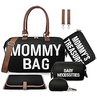 printe Large Diaper Bag Tote with Changing Pad, 2 Organized Pouches, Mommy Bag for Hospital with Pacifier Case, Straps, Stroller Hook, Hospital Bag for Weekender Travel, Black Baby Diaper Bag