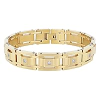 Men's 1/4CTW Diamond Link Bracelet - Stainless Steel with Yellow Finish, I2-I3 Clarity, Luxurious, 8.5-inch