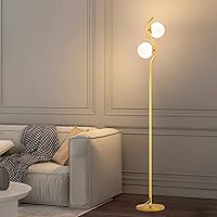 Lightdot 61IN Gold Floor Lamp, Globe Standing Lamp with 2PCS 3000K G9 Bulbs Soft Warm White Eye Care, Mid Century Modern Floor Lamp for Living Room Bedroom Home Decor