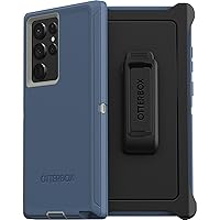 OtterBox Galaxy S22 Ultra Defender Series Case - FORT BLUE, rugged & durable, with port protection, includes holster clip kickstand