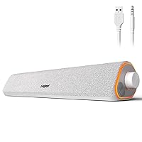 SOULION R50 Bluetooth Computer Speakers for Desktop PC Monitor White,Wired USB Powered 3.5mm Aux PC Speakers Sound Bar,4 Modes LED Lights with Switch Button,Surround Sound Soundbar for Computer