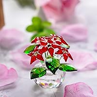 Crystal Poinsettia Figurines Ornament Home Decoration Collection (Red 6pcs Flower)