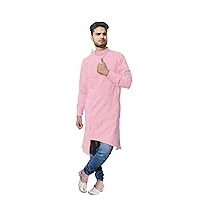 Indian Men's Cotton Kurta Trail Cut Shirt Tunic Ethnic Wedding Wear Kurta Peach Color Plus Size