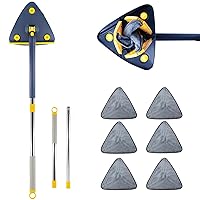 Shine Mop-Triangle Mop with Long Handle, Cleaning Spin Mop, 360° Rotatable Adjustable, Long Window Squeegee Mop, 6 Reusable Washable Mop Padsmops for Floor/Ceiling/Corner/Glass/Car/Skirting (Blue)