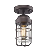 Emliviar Farmhouse Ceiling Light, Vintage Semi Flush Mount Light for Indoor and Outdoor, Security Light with Clear Tempered Glass, Oil Rubbed Bronze Finish, GE255F ORB