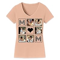 Custom Mother's Day Mom Photo Collages with Heart Women V Neck Shirt