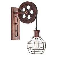 E27 Base Wall Lights Retro Industrial Wall Sconces Vintage with Pulley Design Metal Wall Lamp Fixture for Living Room Bedroom Bedside Study Porch Aisle (Color : Rust)