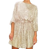 White Dresses for Bridal Shower,Women's Holiday Party Sequin Beaded Lace Up Long Sleeved Dress Dresses Womens W