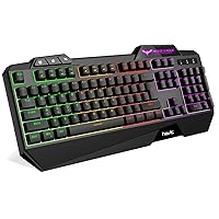 HAVIT Rainbow Backlit Wired Gaming Keyboard 104 Keys LED USB Ergonomic Wrist Rest Keyboard for Windows PC Gamer Desktop, Computer (Black) (Renewed)