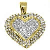 14k Yellow Gold Invisible Diamond Heart Pendant 3 Carats